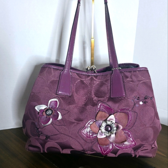 Coach Handbags - Coach Purple Floral Shoulder Bag